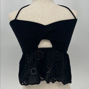 Miou Muse Black Crochet Women Top Women’s Medium